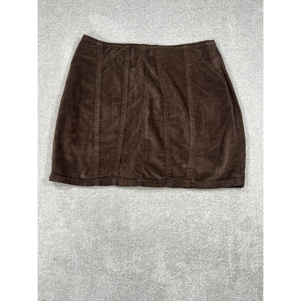 We The Free Free People Brown Corduroy Mini Skirt Size‎ 6 Front Zip Seamed Boho